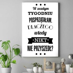 Obraz na płótnie z cytatem: "W zeszłym tygodniu posprzątałam, dlaczego wtedy nikt nie przyszedł?